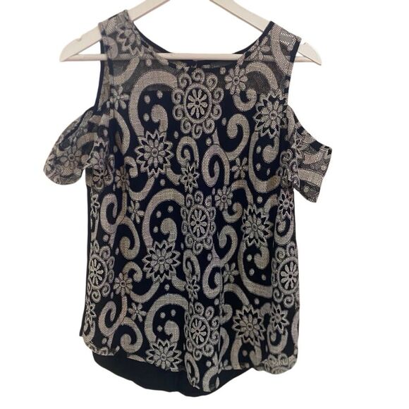 Sunday in Brooklyn cold shoulder black gray paisley like design medium - Picture 1 of 4